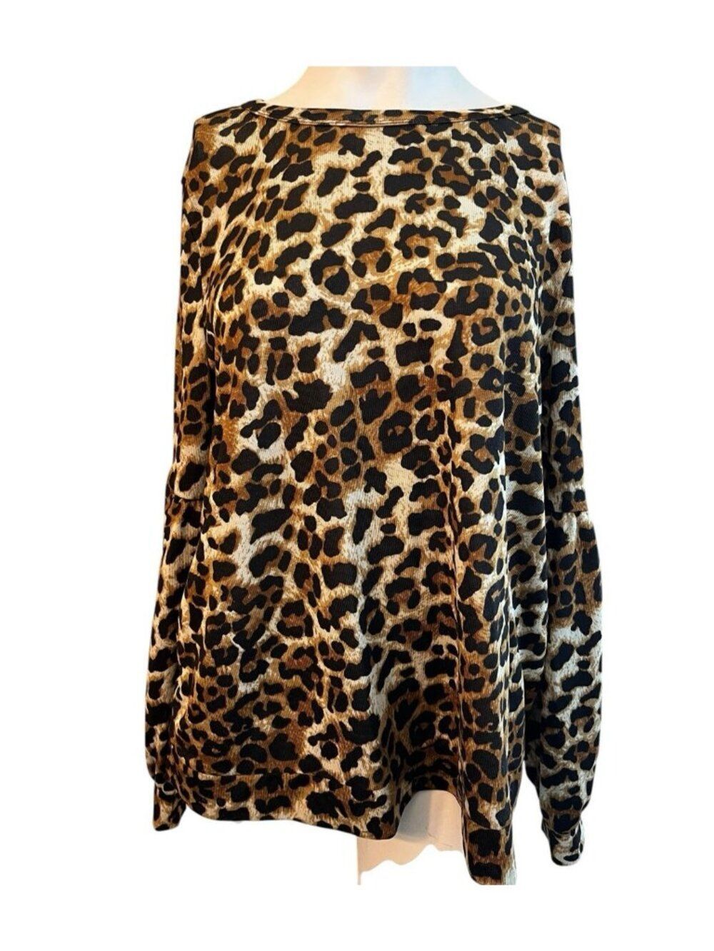 Ladies Large Animal Print Blouse Solid Black Back Long Sleeve Lightweight
